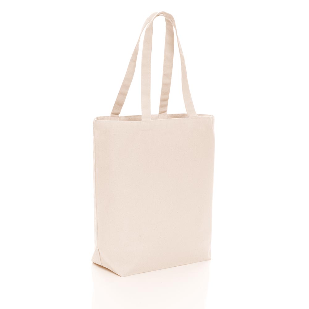 cotton canvas bag product photography, in natural cream, against white background