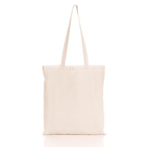 cream cotton canvas bag with long handles product photography, against white background
