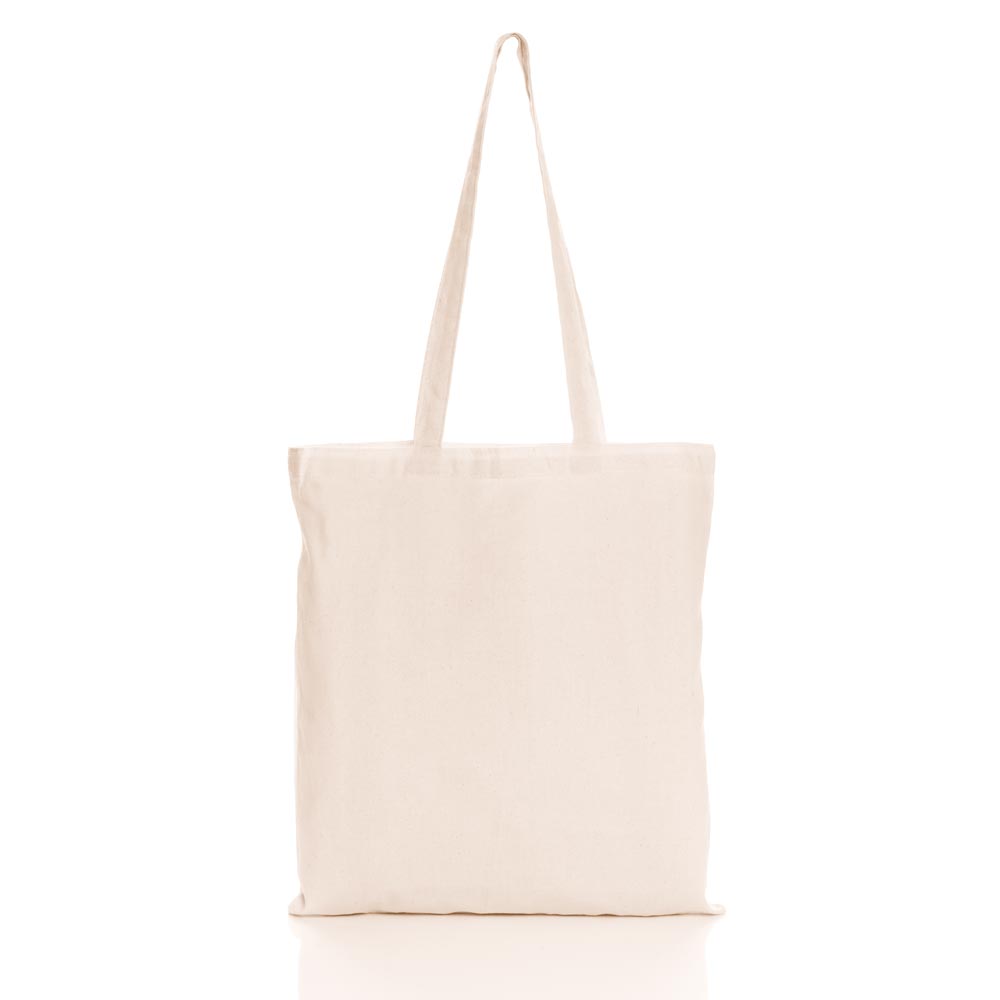 cream cotton canvas bag with long handles product photography, against white background