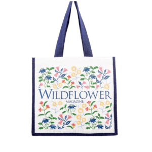 wildflower magazine printed jute bag