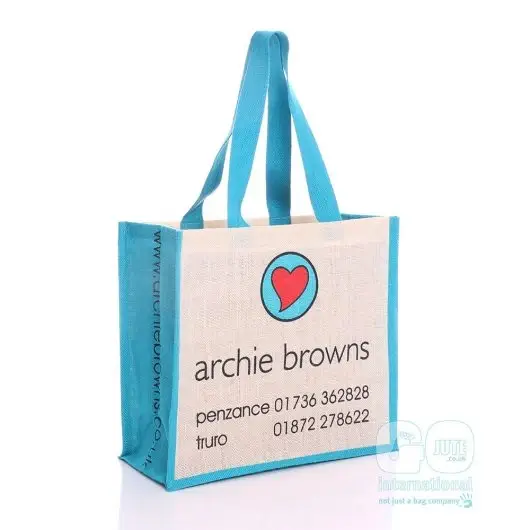 archie browns health food shop jute bag with cotton handles