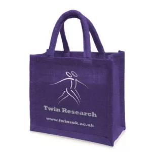 twins UK research purple jute bag