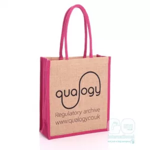 Qualogy pink and natural jute bag