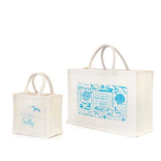 isles of scilly white jute bags