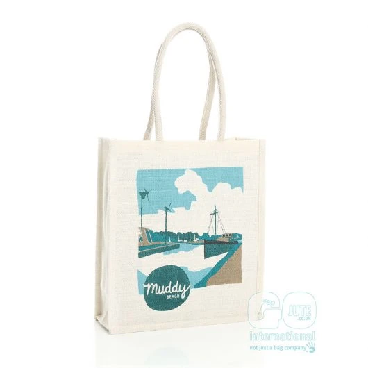 muddy beach cafe jute bag