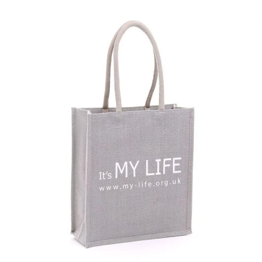 my life grey jute bag