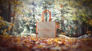 Natural orange jute and juco bag in the autumn leaves