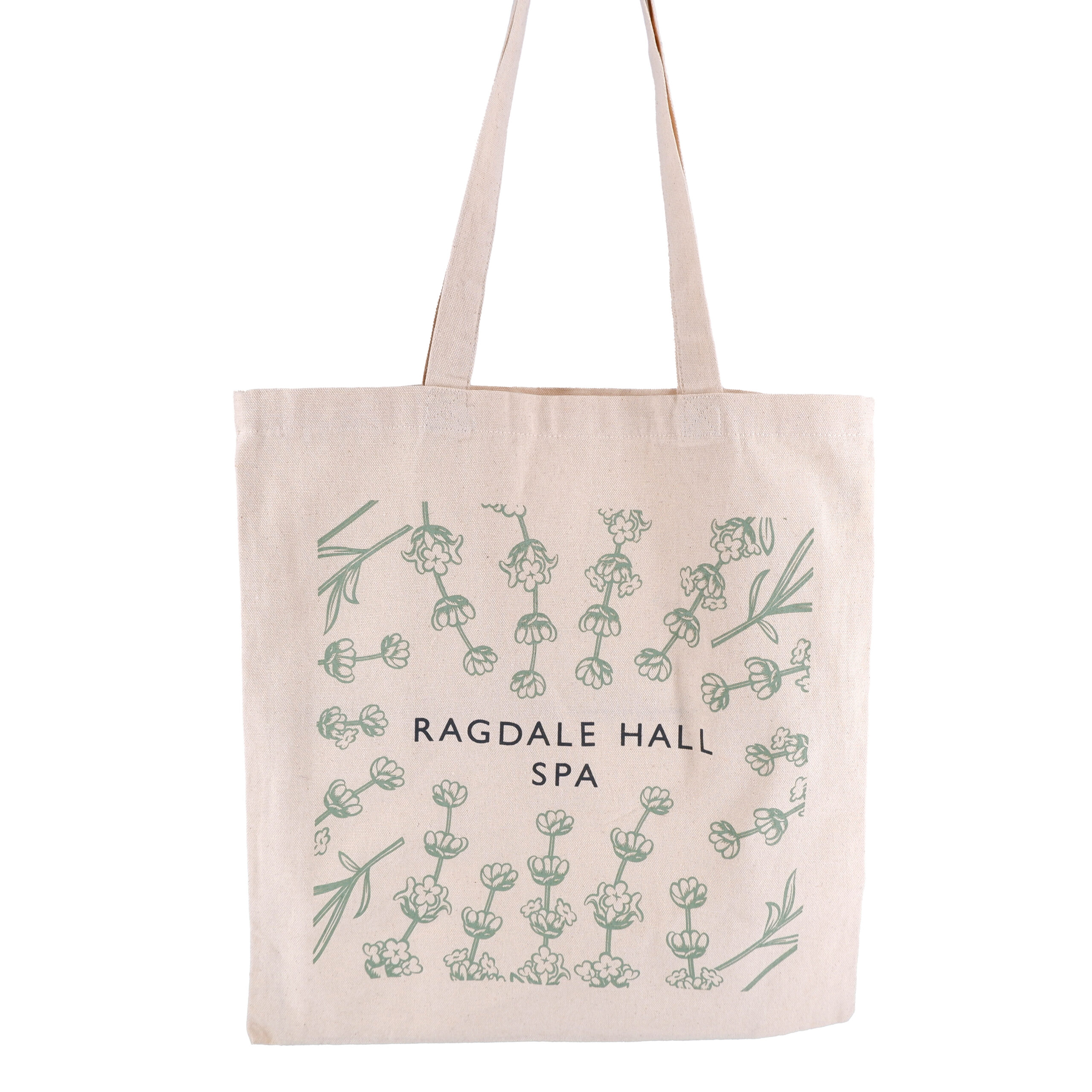 Person holding a branded jute shopping bag