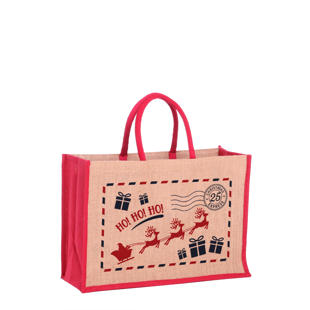 Large jute bag with bespoke Christmas print